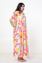 The Kaftan Company Kaftan White Floral Georgette Hooded Loungewear Kaftan with Crepe Slip