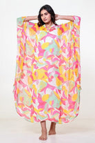 The Kaftan Company Kaftan White Floral Georgette Hooded Loungewear Kaftan with Crepe Slip