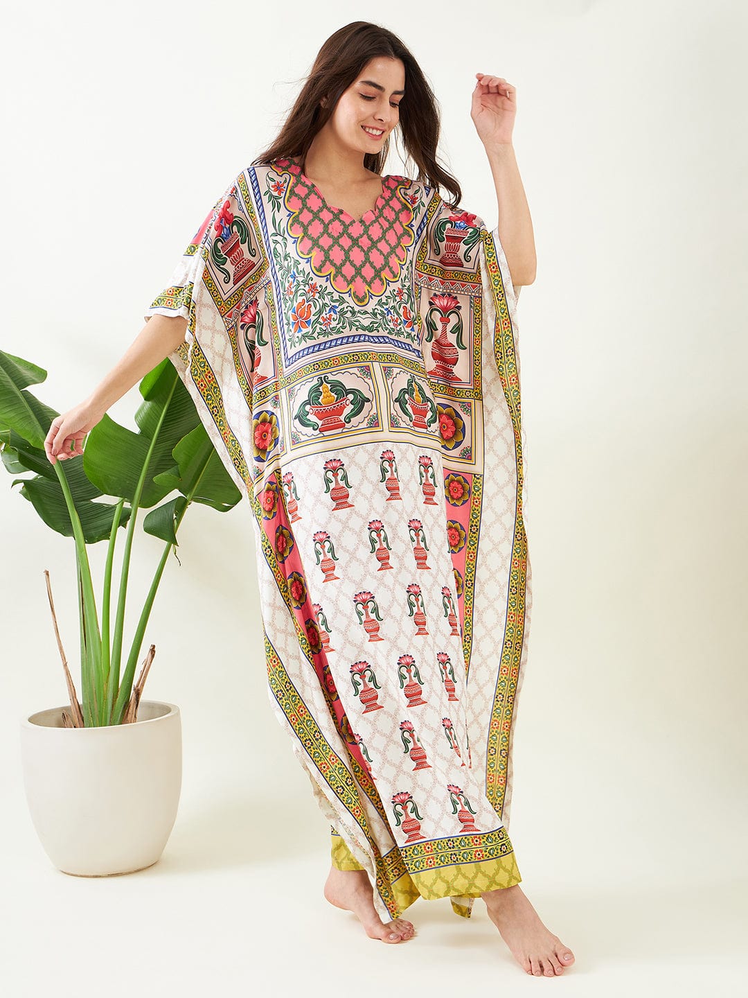 The Kaftan Company Kaftan White Floral Structure Kaftan