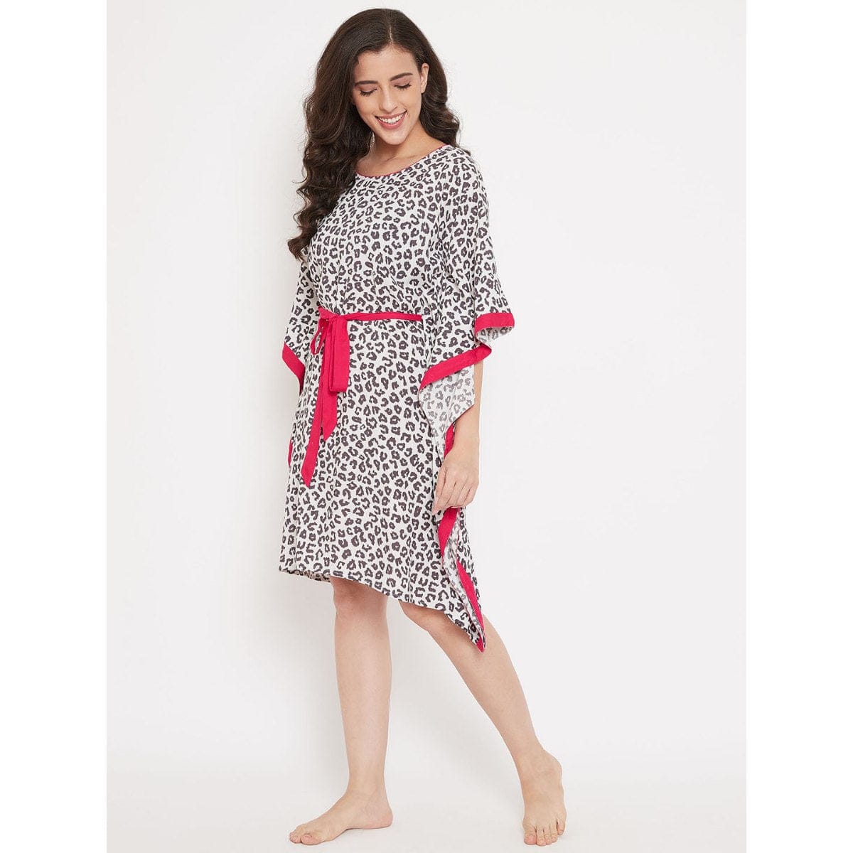 The Kaftan Company Kaftan White Leopard Print Modal Nightwear Kaftan