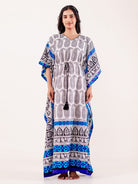 The Kaftan Company Kaftan White Paisley Printed Loungewear Kaftan