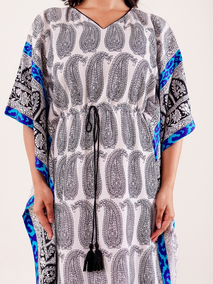 The Kaftan Company Kaftan White Paisley Printed Loungewear Kaftan