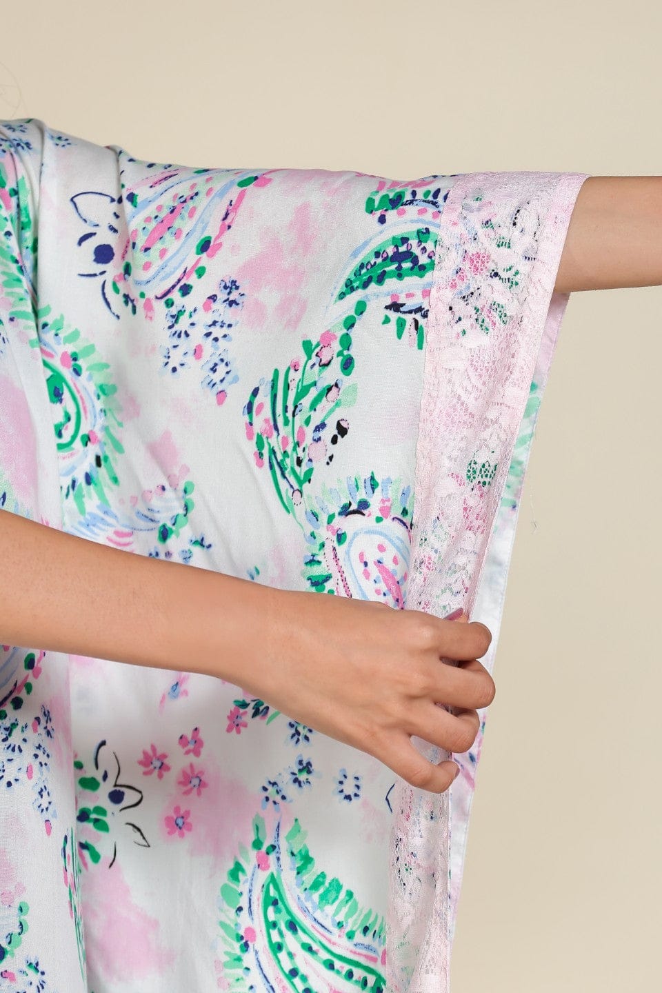The Kaftan Company Kaftan White Printed Viscose Rayon Kaftan Dress