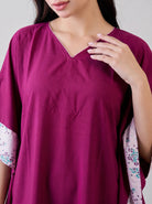 The Kaftan Company Kaftan Wine Solid Cotton Kaftan with Floral Print Side Panels