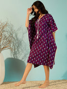 The Kaftan Company Kaftan Women Blue Flamingo Short Cotton Kaftan Nighty