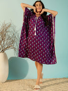 The Kaftan Company Kaftan Women Blue Flamingo Short Cotton Kaftan Nighty