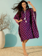 The Kaftan Company Kaftan Women Blue Flamingo Short Cotton Kaftan Nighty