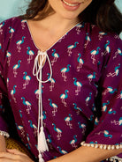 The Kaftan Company Kaftan Women Blue Flamingo Short Cotton Kaftan Nighty
