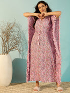 The Kaftan Company Kaftan Women Jaipur Block Print Pink Cotton Kaftan Night Dress