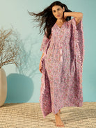 The Kaftan Company Kaftan Women Jaipur Block Print Pink Cotton Kaftan Night Dress