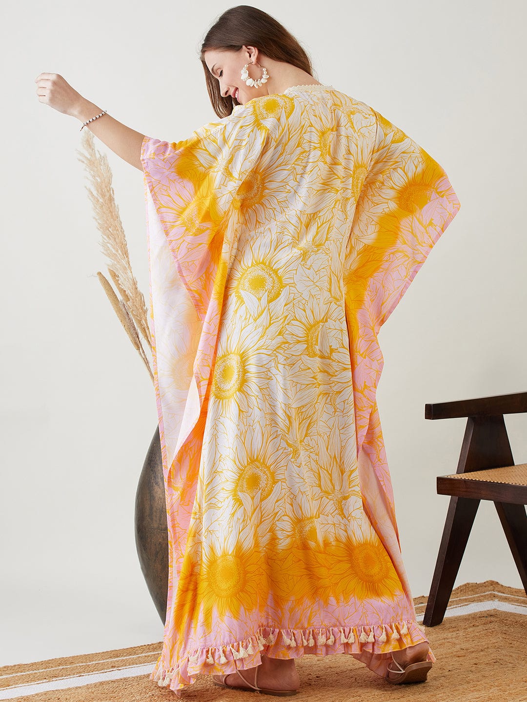 The Kaftan Company Kaftan Yellow Blooming Sunflower Maxi Kaftan