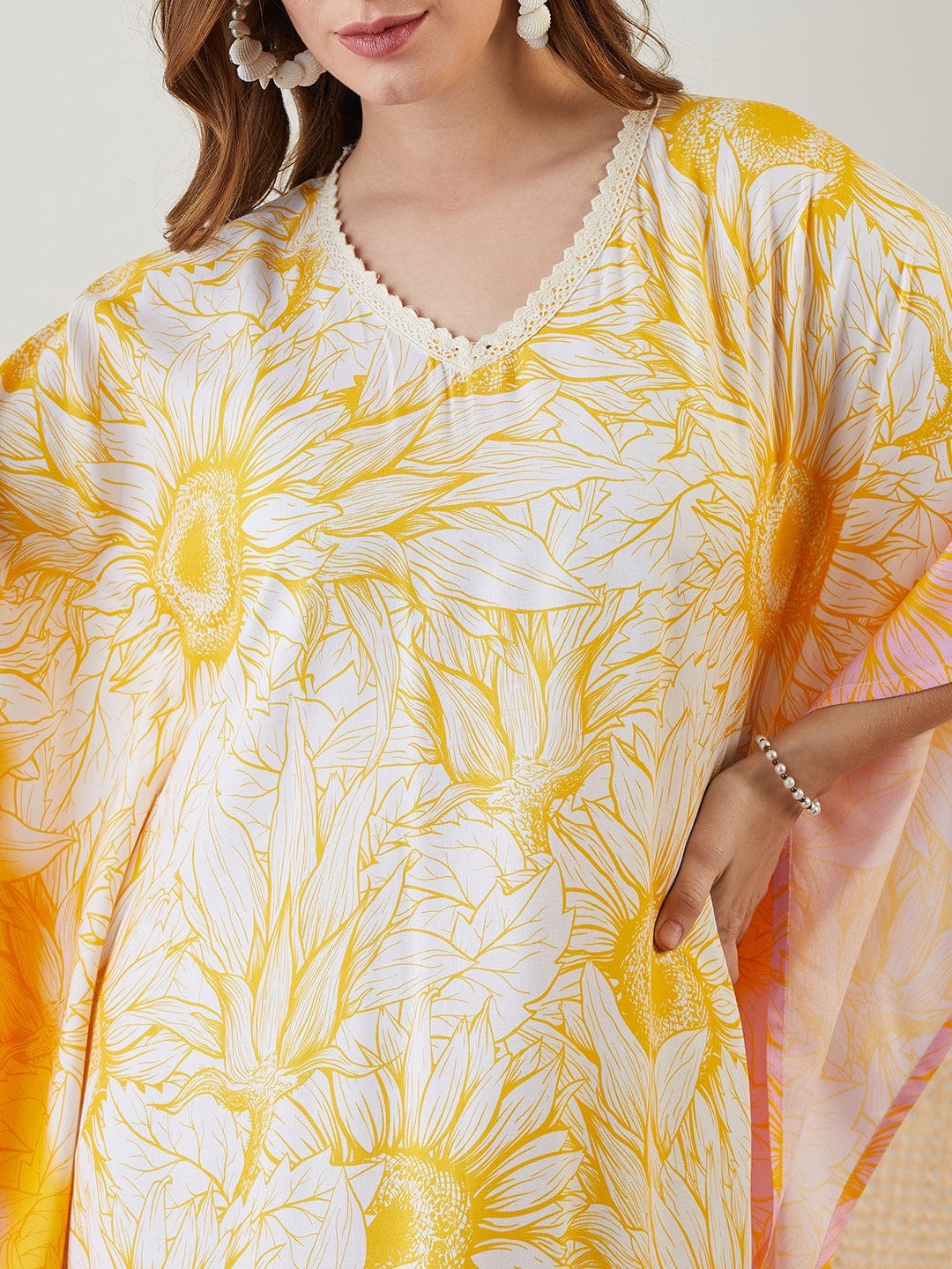 The Kaftan Company Kaftan Yellow Blooming Sunflower Maxi Kaftan