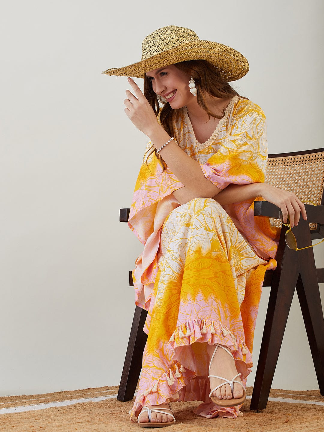 The Kaftan Company Kaftan Yellow Blooming Sunflower Maxi Kaftan