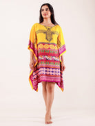The Kaftan Company Kaftan Yellow Ethnic Floral Printed Modal Kaftan