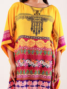 The Kaftan Company Kaftan Yellow Ethnic Floral Printed Modal Kaftan