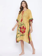 The Kaftan Company Kaftan Yellow Floral Print Kaftan with Statement Lily Motif