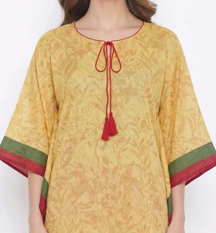 The Kaftan Company Kaftan Yellow Floral Print Kaftan with Statement Lily Motif