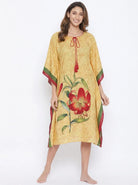 The Kaftan Company Kaftan Yellow Floral Print Kaftan with Statement Lily Motif