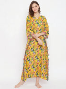 The Kaftan Company Kaftan Yellow Floral Print Natural Crepe Kaftan with Tassel Trim
