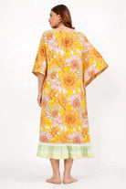 The Kaftan Company Kaftan Yellow Floral Viscose Kaftan with Ruffle Hem