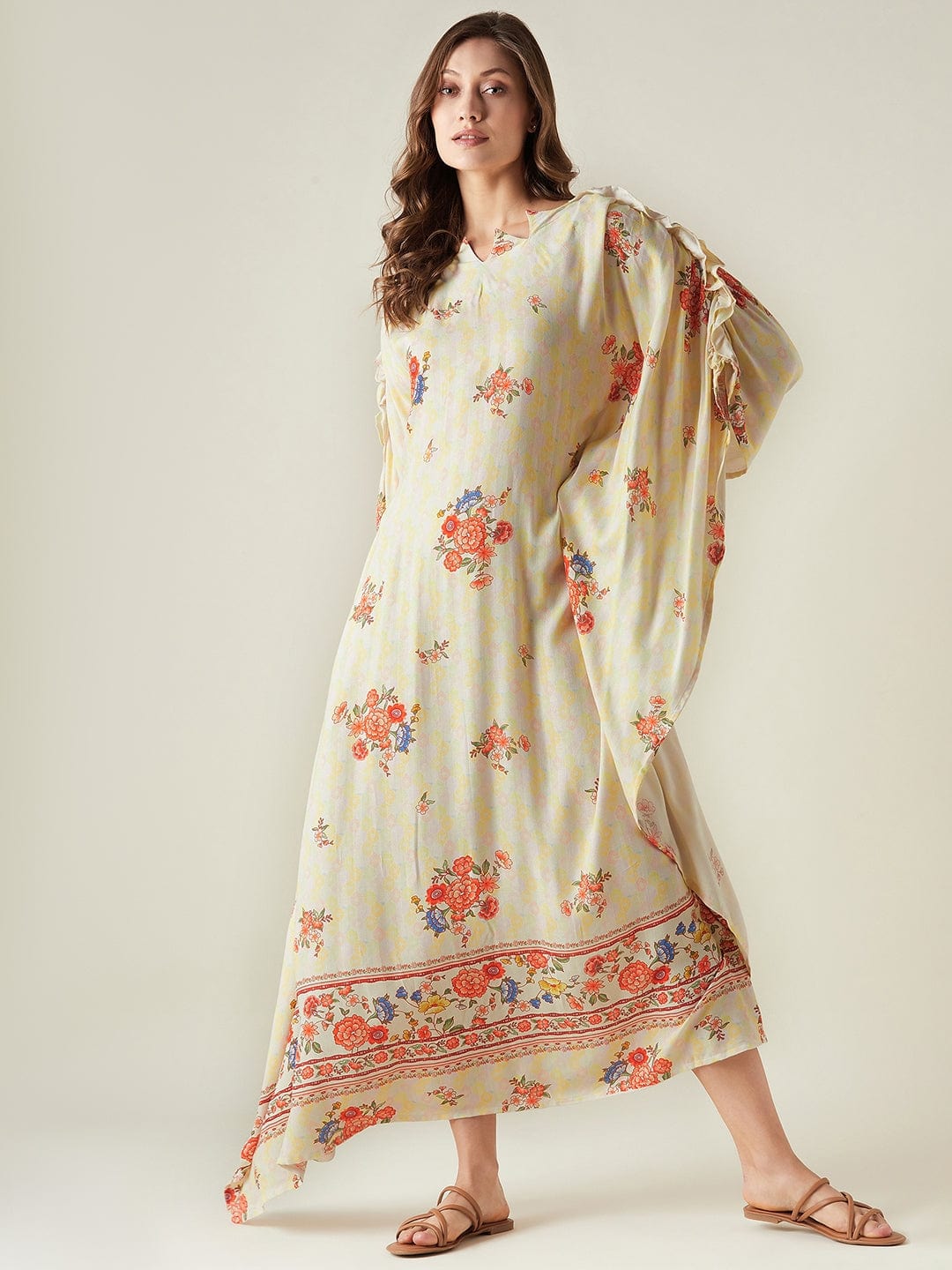 The Kaftan Company Kaftan Yellow Serenade Wide Border Kaftan