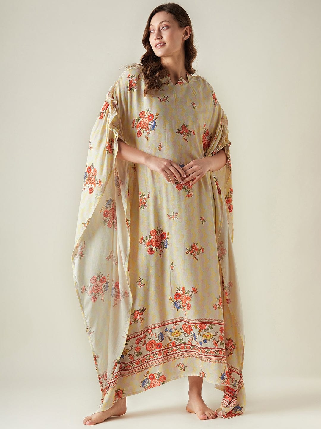 The Kaftan Company Kaftan Yellow Serenade Wide Border Kaftan