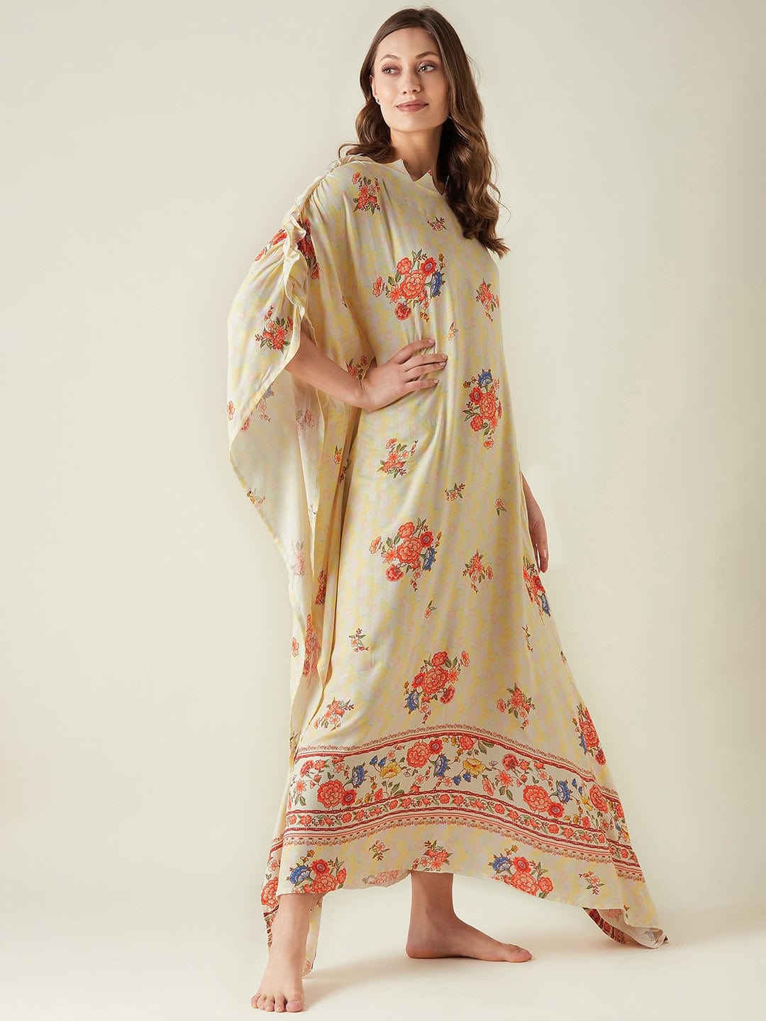 The Kaftan Company Kaftan Yellow Serenade Wide Border Kaftan