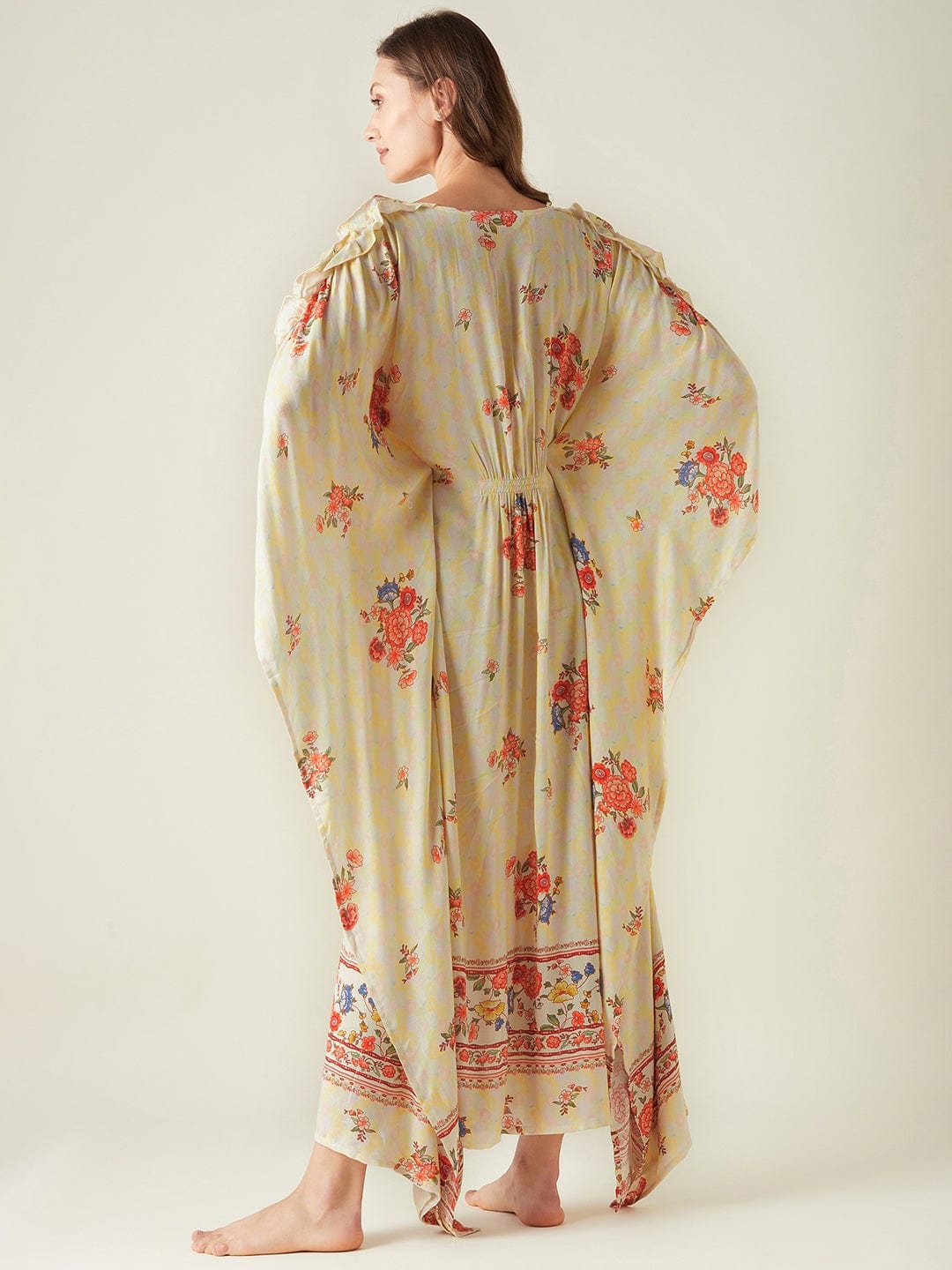 The Kaftan Company Kaftan Yellow Serenade Wide Border Kaftan