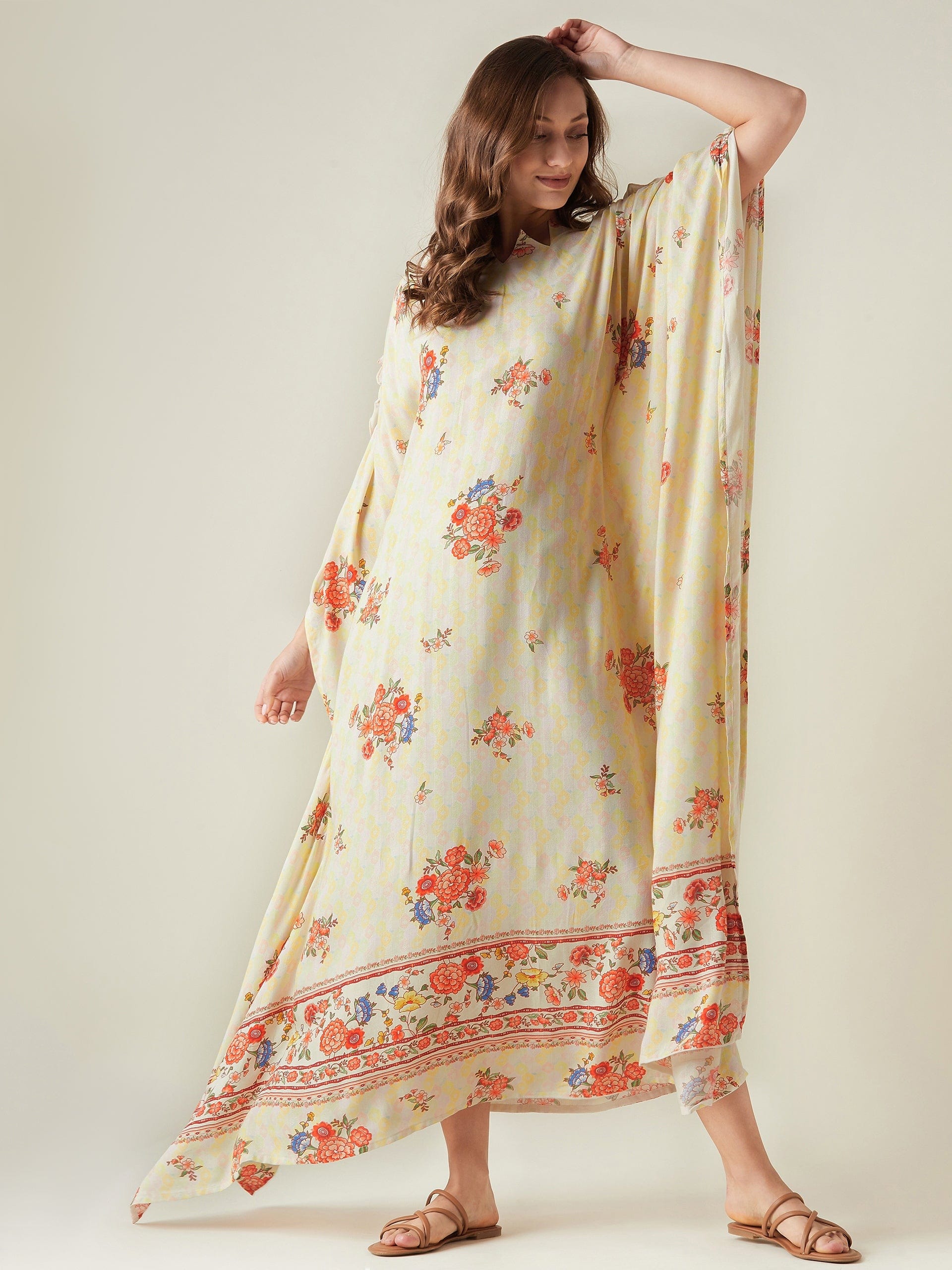 The Kaftan Company Kaftan Yellow Serenade Wide Border Kaftan