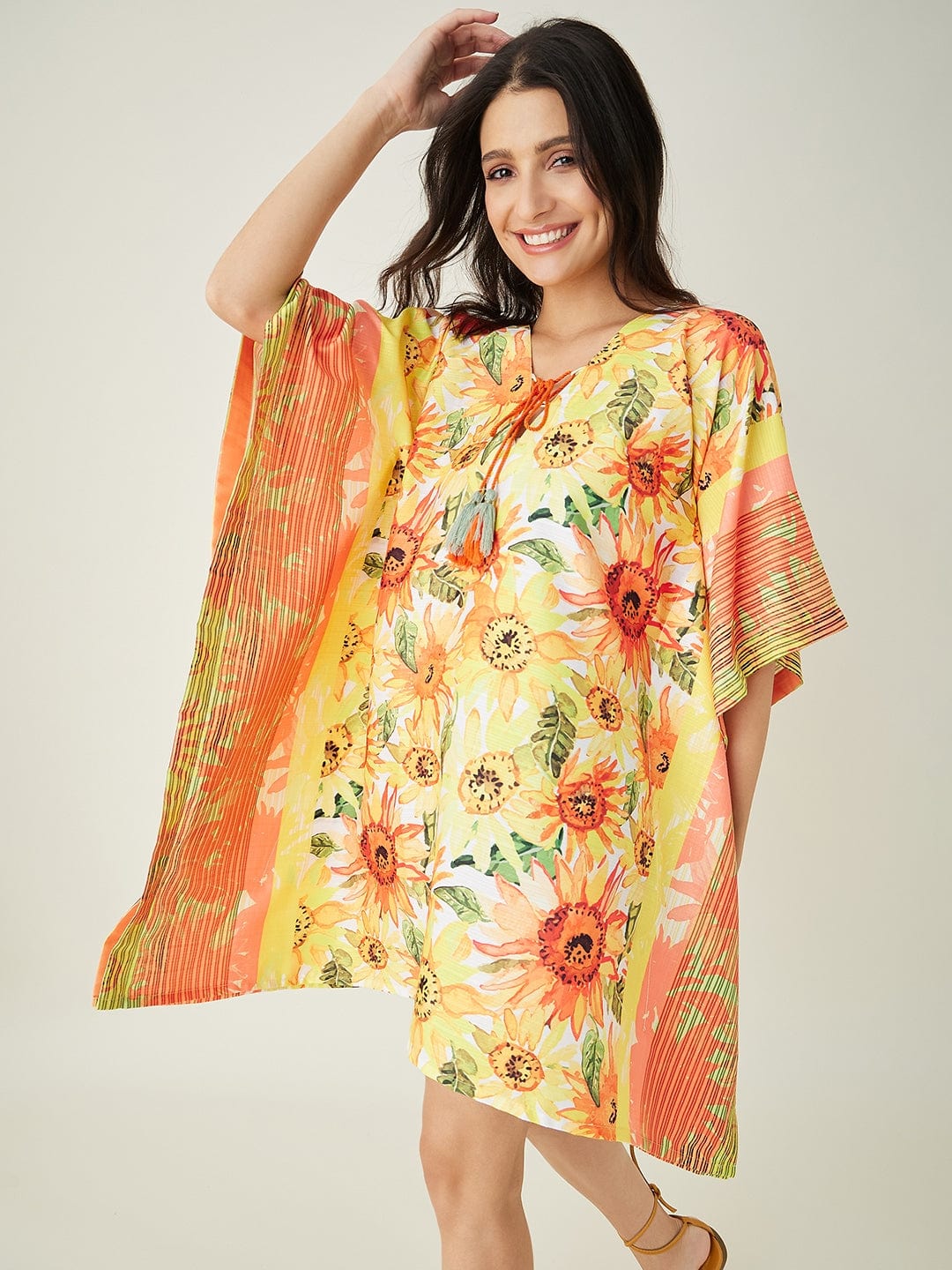 The Kaftan Company Kaftan Yellow Sunflower Bliss Resorty Kaftan