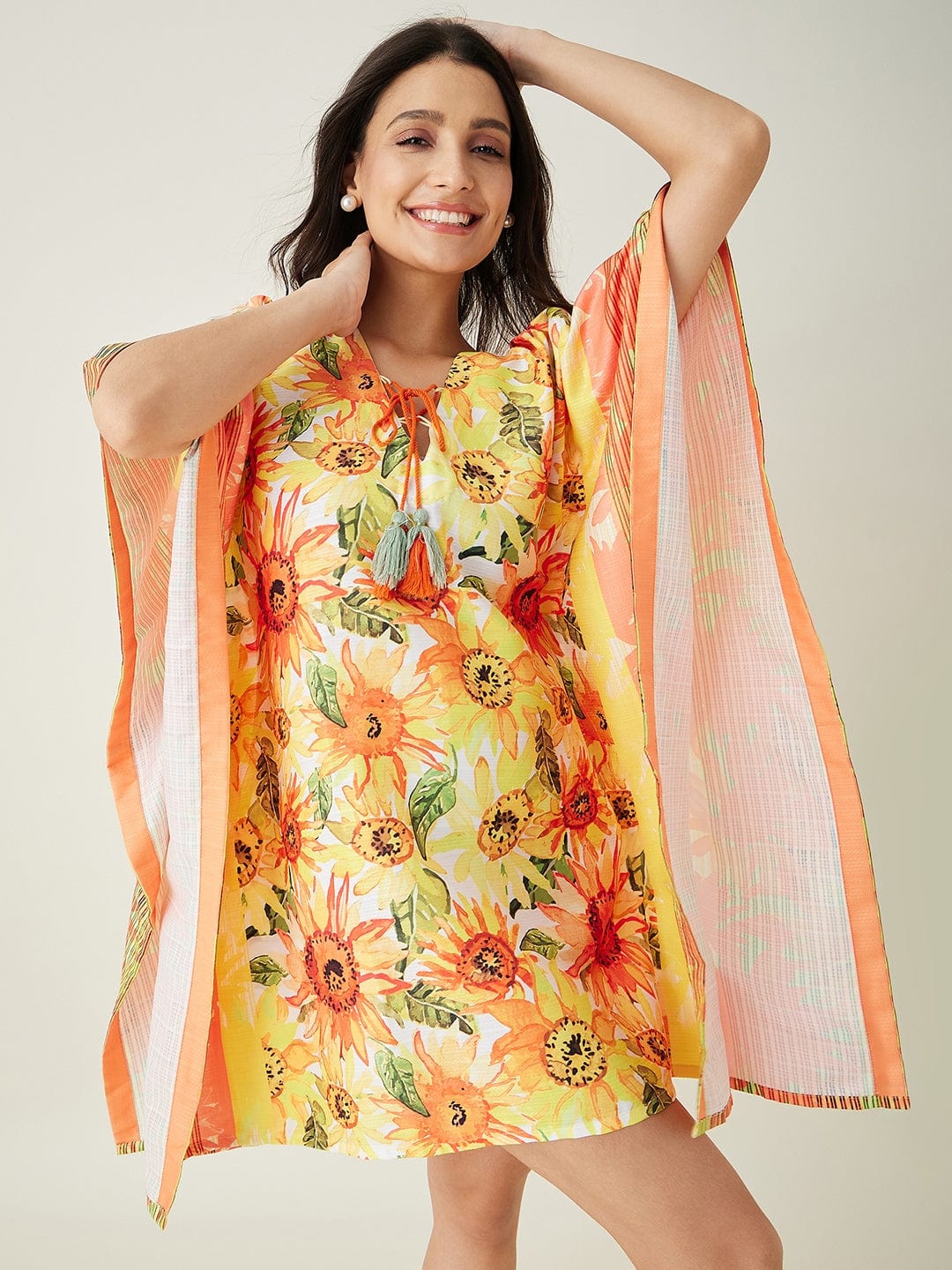 The Kaftan Company Kaftan Yellow Sunflower Bliss Resorty Kaftan