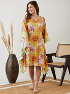 The Kaftan Company Kaftan Yellow Sunflower Ruffles Resort Kaftan