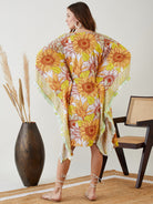 The Kaftan Company Kaftan Yellow Sunflower Ruffles Resort Kaftan