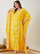 The Kaftan Company Kaftan Yellow Tie-Dyed Fringed Kaftan