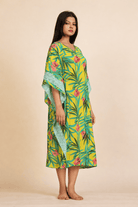 The Kaftan Company Kaftan Yellow Tropical Print Polyester Crepe Loungewear Kaftan
