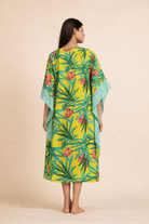 The Kaftan Company Kaftan Yellow Tropical Print Polyester Crepe Loungewear Kaftan