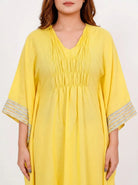 The Kaftan Company Kaftan Yellow Viscose Linen Blend Kaftan with Contrast Border