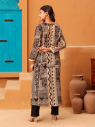 The Kaftan Company Kurta Beige And Brown Printed Cotton Anarkali Kurta