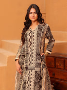 The Kaftan Company Kurta Beige And Brown Printed Cotton Anarkali Kurta