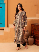 The Kaftan Company Kurta Beige And Brown Printed Cotton Anarkali Kurta