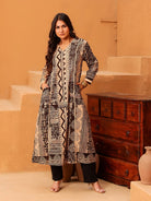 The Kaftan Company Kurta Beige And Brown Printed Cotton Anarkali Kurta