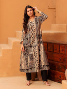 The Kaftan Company Kurta Beige And Brown Printed Cotton Anarkali Kurta