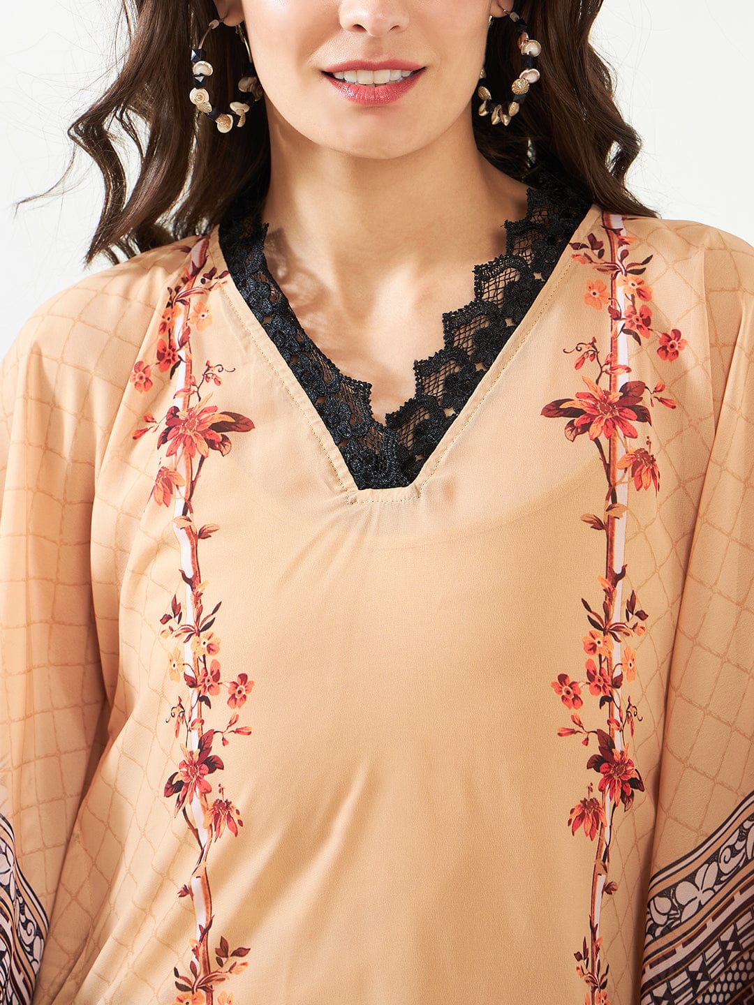 The Kaftan Company Kurta Beige Vintage Garden Whisper Georgette Kurta