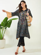 The Kaftan Company Kurta Black Dotted Bandhini Kurta