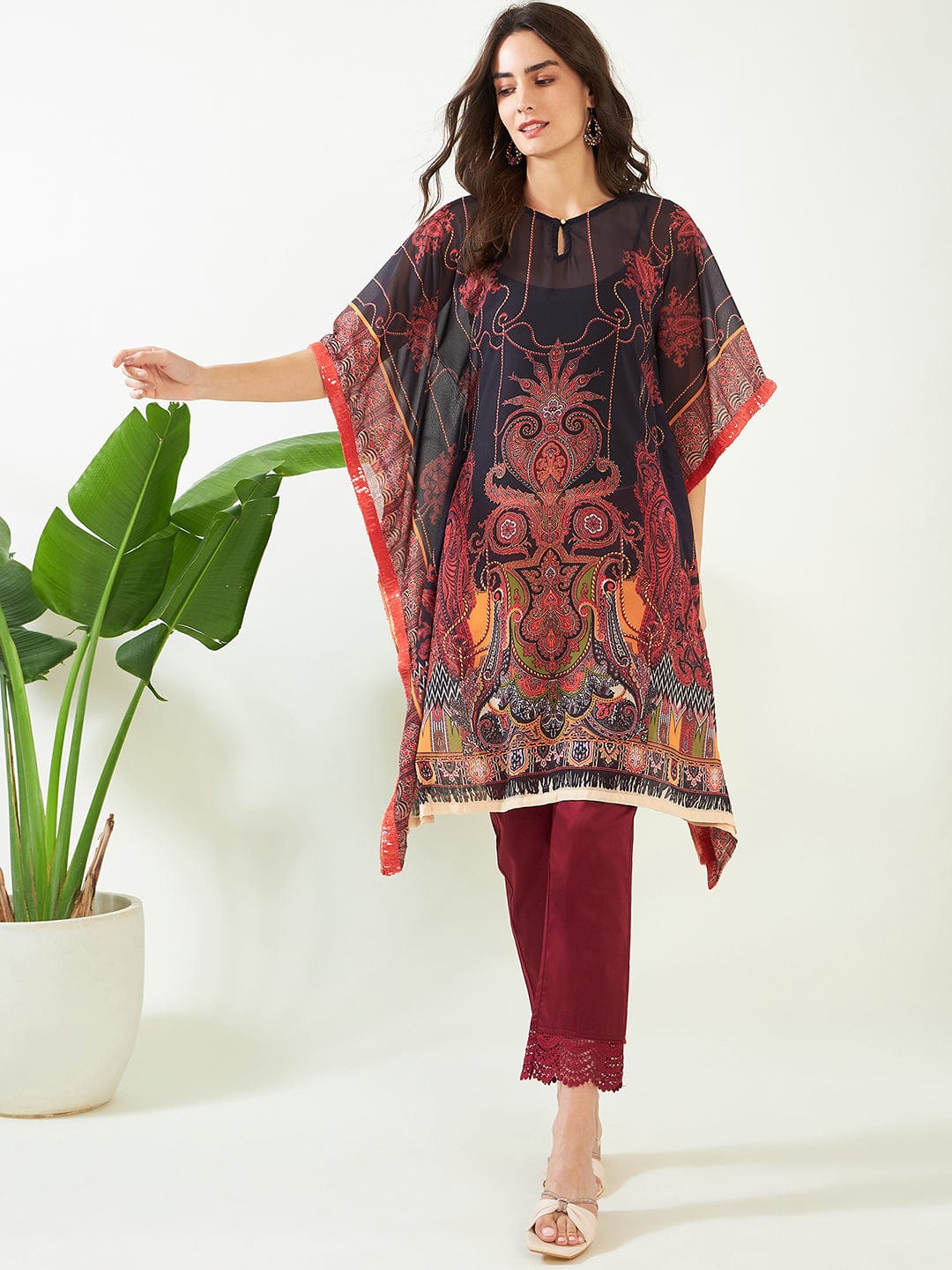 The Kaftan Company Kurta Black Enigmatic Elegant Georgette Kurta