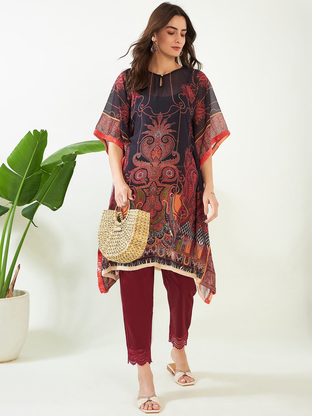 The Kaftan Company Kurta Black Enigmatic Elegant Georgette Kurta