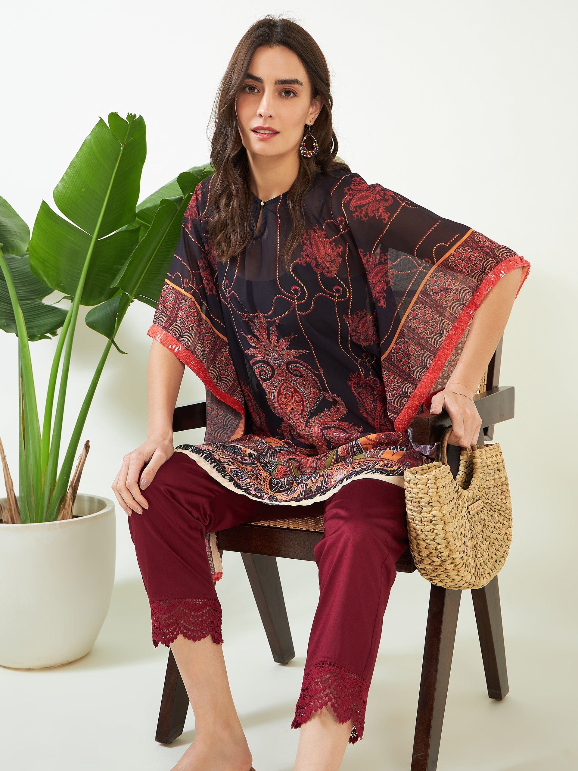 The Kaftan Company Kurta Black Enigmatic Elegant Georgette Kurta