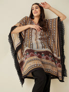 The Kaftan Company Kurta Black Geometric Floral Printed Kaftan Kurta