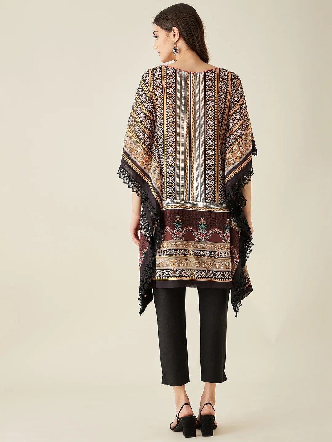 The Kaftan Company Kurta Black Geometric Floral Printed Kaftan Kurta