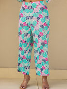 The Kaftan Company Kurta Blue and Pink Tropical Print Cotton Kurta Set